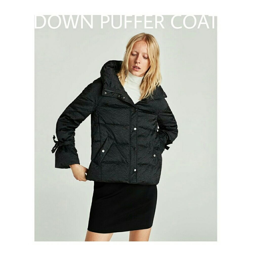 Textured Black Duck Down Puffer Coat